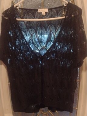 Kim Rogers Black Lace Open-Knit Top